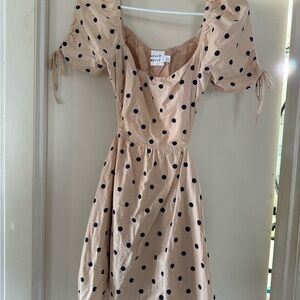 Hello Molly Polka Dot Dress - Tan and dark navy